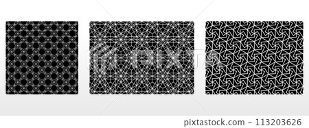 Geometric set of seamless black and white patterns. Simple vector graphics. 113203626