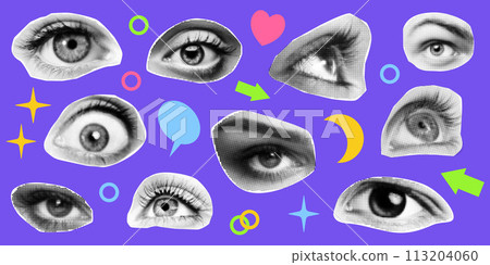 halftone eyes with eyelashes set collage elements pop art style retro halftone eyes with eyelashes set collage elements pop art style retro 113204060