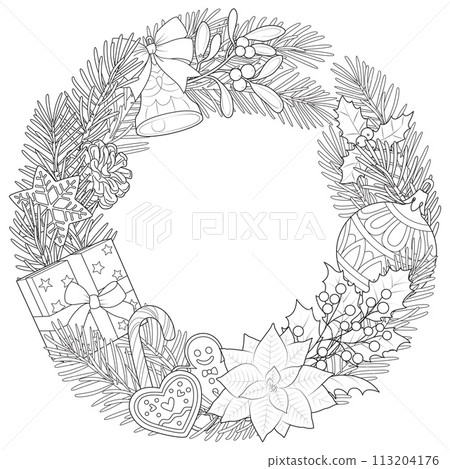 Christmas wreath. Flat vector illustrations isolated on white background Christmas wreath. Flat vector illustrations isolated on white background 113204176