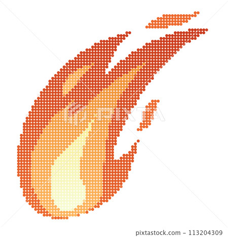 Dots Pixel Fire flames, bright fireball, heat wildfire and red hot bonfire, red fiery flames. Dots Pixel Fire flames, bright fireball, heat wildfire and red hot bonfire, red fiery flames. 113204309