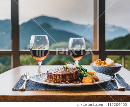 Steak and wine with a view Steak and wine with a view 113204400