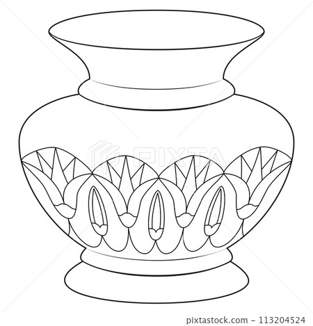 Outline vase, vector linear. Vase pottery, ancient pot greek. Coloring page Outline vase, vector linear. Vase pottery, ancient pot greek. Coloring page 113204524