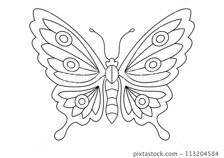 Butterfly black white isolated sketch illustration. Coloring page for kids and adults. Butterfly black white isolated sketch illustration. Coloring page for kids and adults. 113204584