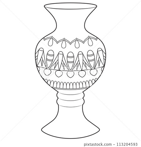 Outline vase, vector linear. Vase pottery, ancient pot greek. Coloring page 113204593
