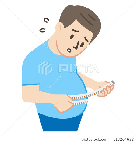 一個男人用捲尺測量腰部的插圖 113204658