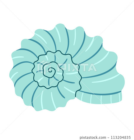 Seashell Hand drawn. Ammonite. Cartoon style flat illustration seashell isolated on white background. 113204835