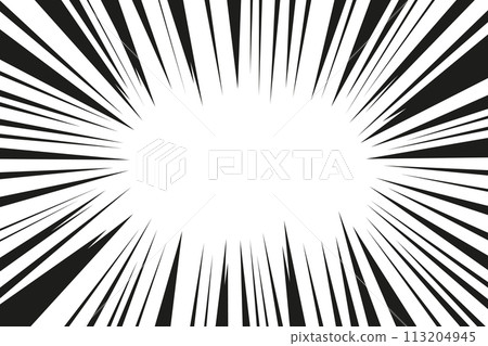 Manga line action effect radial rays, burst frame comic book motion black and white, monochrome style, anime super hero decoration, speed or explosion design. 113204945