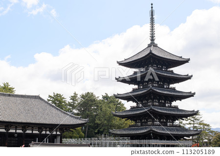 修復中的國寶興福寺、五層塔和東近堂,奈良縣 修復中的國寶興福寺、五層塔和東近堂,奈良縣 113205189