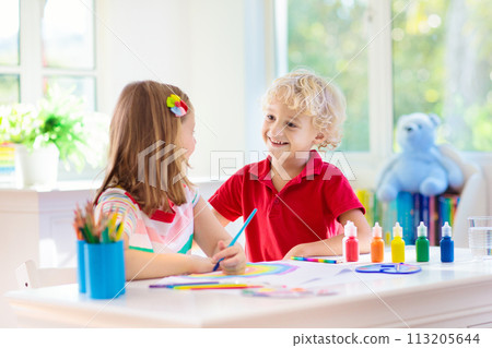 Kids paint. Child painting. Little boy drawing. Kids paint. Child painting. Little boy drawing. 113205644