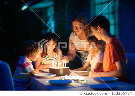 Child birthday party cake. Family with kids. Child birthday party cake. Family with kids. 113205754