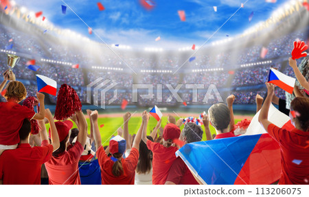 Czechia football team supporter on stadium. 113206075