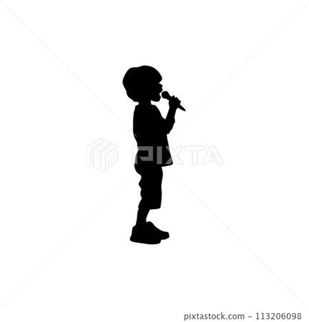 Kid singing karaoke, funny singing, child with microphone singing black silhouette Kid singing karaoke, funny singing, child with microphone singing black silhouette 113206098