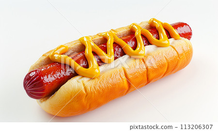 白色背景中帶有芥末醬的美味熱狗 113206307