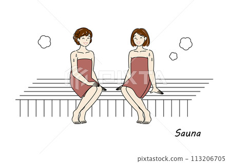 Two cute women who love saunas enjoying sauna in a sauna room. Totono sauna girls simple illustration Two cute women who love saunas enjoying sauna in a sauna room. Totono sauna girls simple illustration 113206705