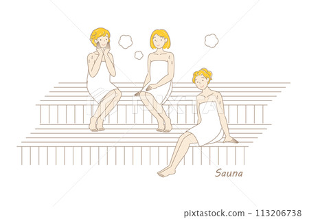 Three cute women who love saunas enjoying sauna in a sauna room. Totono sauna girls simple illustration Three cute women who love saunas enjoying sauna in a sauna room. Totono sauna girls simple illustration 113206738