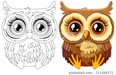 Cute Cartoon Owls Side by Side Cute Cartoon Owls Side by Side 113206771