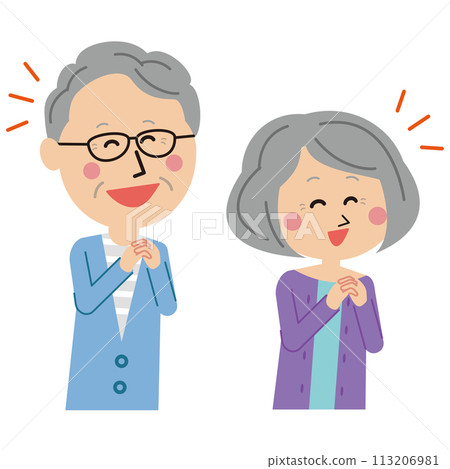 流行家庭,一對快樂的老夫婦手牽手,歡呼雀躍 流行家庭,一對快樂的老夫婦手牽手,歡呼雀躍 113206981