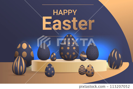 Happy Easter greeting card with eggs in pastel colors spring holiday celebration card horizontal 113207052