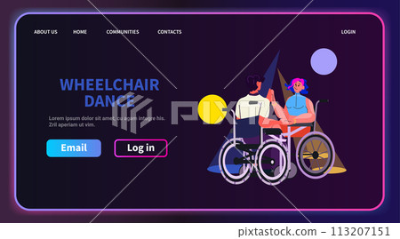 disabled man woman couple in wheelchairs dancing society and community of persons with disabilities concept disabled man woman couple in wheelchairs dancing society and community of persons with disabilities concept 113207151