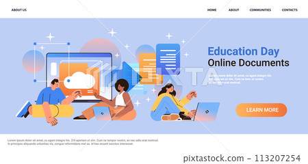 students using online storage on laptop screen file transfer connection docs information migration access to remote documents education day students using online storage on laptop screen file transfer connection docs information migration access to remote documents education day 113207254