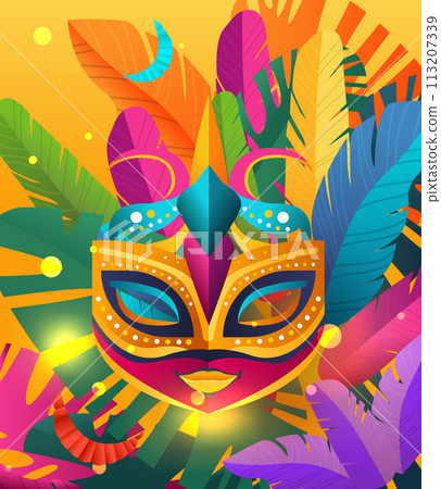 colorful masks brazilian festival holiday celebration greeting invitation postcard culture and tradition carnival party concept 113207339