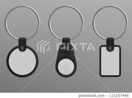 Keychain on metal ring realistic 3d vector set. 113207466