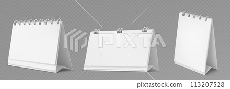 Blank desk spiral calendar white isolated mockup 113207528