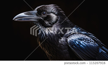 黑色背景上烏鴉臉的特寫 113207916