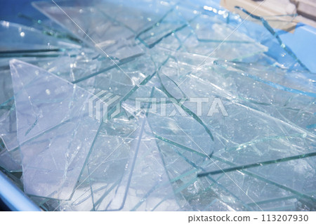Lots of broken glass fragments, waste material image 113207930