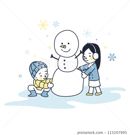 Illustration of men and women making snowmen 113207995