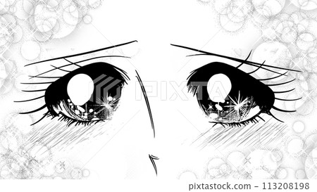 一個女人用明亮的眼睛盯著你的特寫插圖,具有 70 年代少女漫畫的風格。 一個女人用明亮的眼睛盯著你的特寫插圖,具有 70 年代少女漫畫的風格。 113208198