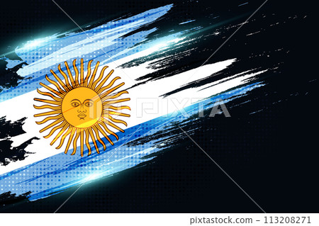 Argentina Flag in Grunge Brush Paint Style with Halftone and Glowing Light Effects. Argentinian Flag in Grunge Concept 113208271
