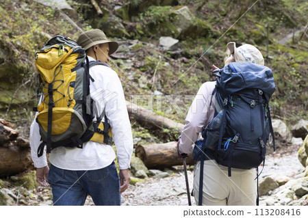 一對夫婦享受徒步旅行 113208416