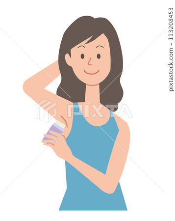 一名婦女使用棒狀止汗劑的插圖 一名婦女使用棒狀止汗劑的插圖 113208453