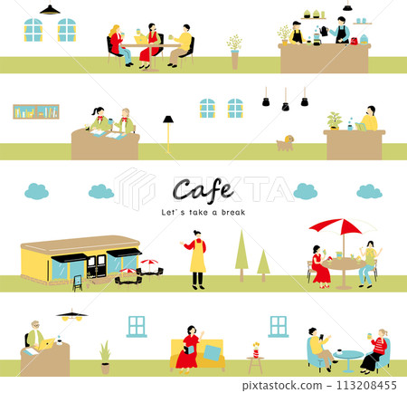 people enjoying cafe 113208455