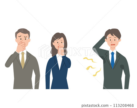 插圖顯示一名擔心腋臭的商人和其他覺得腋臭令人不快的人 插圖顯示一名擔心腋臭的商人和其他覺得腋臭令人不快的人 113208468
