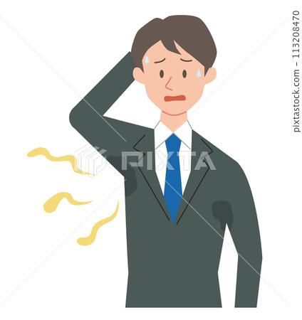 一名商人患有腋下汗漬和異味的插圖 113208470