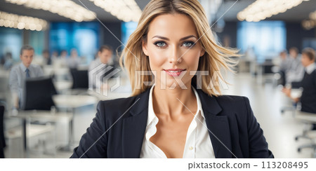 A businesswoman elegantly poised with speed motion blur effect highlighting movement A businesswoman elegantly poised with speed motion blur effect highlighting movement 113208495