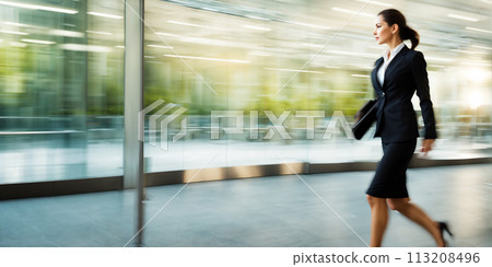 Businesswomen in crisp attire captured mid-stride with a speed motion blur effec Businesswomen in crisp attire captured mid-stride with a speed motion blur effec 113208496
