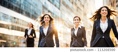 Businesswomen in crisp attire captured mid-stride with a speed motion blur effec Businesswomen in crisp attire captured mid-stride with a speed motion blur effec 113208500