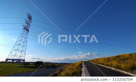 Spring view of the power transmission tower Spring view of the power transmission tower 113208704