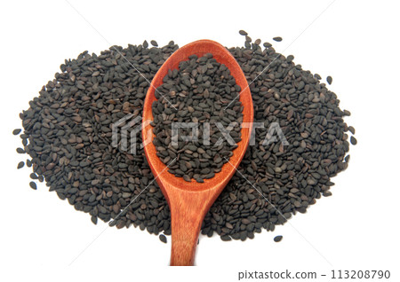 black sesame seeds isolated on the white black sesame seeds isolated on the white 113208790