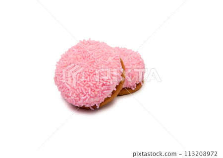 pink marshmallow cookie sweet desert isolated on the white 113208972