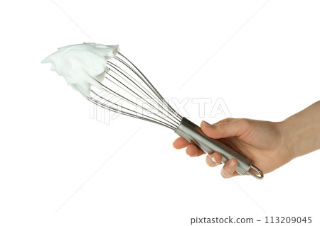 PNG, Whisk with cream in hand, isolated on white background 113209045