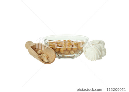PNG, Marshmallow, scoop and bowl with chickpeas, isolated on white background PNG, Marshmallow, scoop and bowl with chickpeas, isolated on white background 113209051