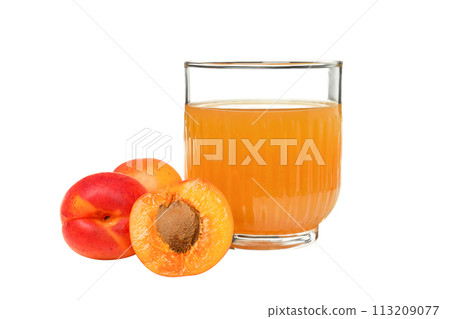 PNG, Fresh apricot juice in a glass, isolated on white background 113209077