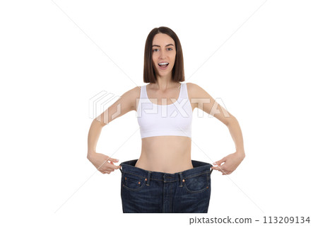 PNG thin girl wearing oversized pants isolated on white background. PNG thin girl wearing oversized pants isolated on white background. 113209134