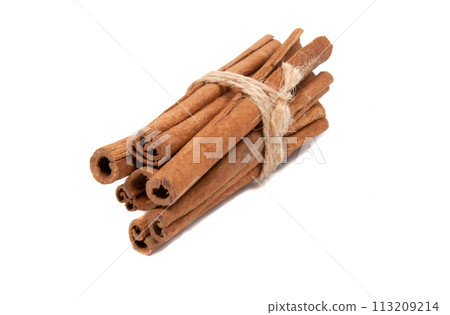 Cinnamon spice sticks isolated on the white Cinnamon spice sticks isolated on the white 113209214