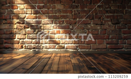 brick wall and plank floor 113209259