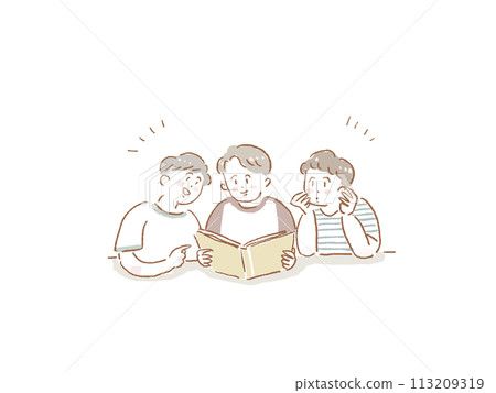 三個小男孩讀一本書 113209319